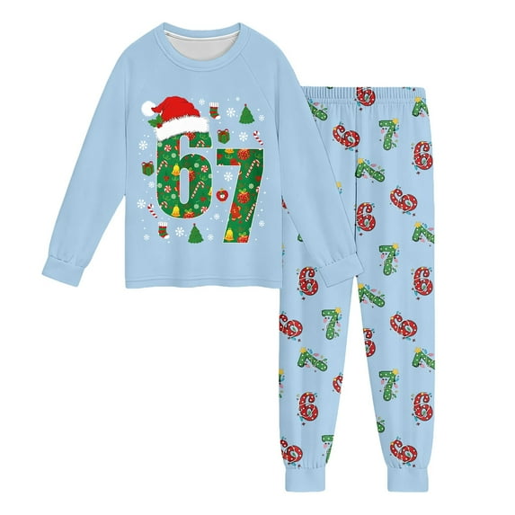 MAIHAN-Christmas 67 Shirts and Pants Outfit Set for Kids Six Seven 6 7 meme 2Pcs Pajamas Clothes Set Boys Girls Outfit(A-Sky Blue,Multicolor)