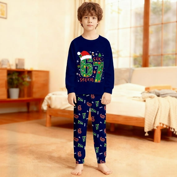 MAIHAN-Christmas 67 Shirts and Pants Outfit Set for Kids Six Seven 6 7 meme 2Pcs Pajamas Clothes Set Boys Girls Outfit(B-Dark Blue,Multicolor)