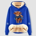thumbnail image 1 of MAIHAN-Christmas Highland Cow Print Thickened Sherpa Hoodie,Women's Hooded Sweatshirt Thickened Velvet Cardigan, Autumn and Winter Warm and Stylish Christmas Apparel(D-Blue,XL), 1 of 3