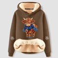 thumbnail image 1 of MAIHAN-Christmas Highland Cow Print Thickened Sherpa Hoodie,Women's Hooded Sweatshirt Thickened Velvet Cardigan, Autumn and Winter Warm and Stylish Christmas Apparel(D-Brown,M), 1 of 3