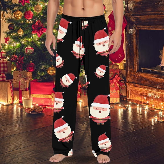 MAIHAN-Christmas Men's Pajama Pants with Funny Print Comfy Soft Pj Pants Xmas Winter Holiday Pajama Pants Sleep Bottoms Loungewear, Drawstring & Pockets Lounge Pants(B-Black,S)