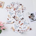 thumbnail image 1 of MAIHAN Cute Pjs for Women Short Sleeve Silky Pj Short Set Summer Soft Pajamas Set Button Down Short Sleeve with Ruffle Shorts Pjs with Lounge Summer Shorts Set(White#02,L), 1 of 6
