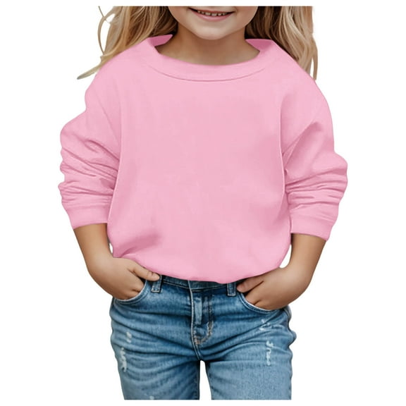 MAIHAN-Girls Crop Tops Kids Long Sleeve Pullover Sweatshirts Girls Cropped Crewneck Sweatshirt for 4-15 Years Teen Girl,Casual Loose Fit Crewneck Shirt for Indoor Outdoor Wear(Pink,4-5Years)