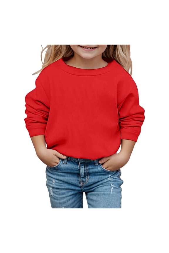 -Girls Crop Tops Kids Long Sleeve Pullover Sweatshirts Girls Cropped Crewneck Sweatshirt for 4-15 Years Teen Girl,Casual Loose Fit Crewneck Shirt for Indoor Outdoor Wear(Red,7-8Years)