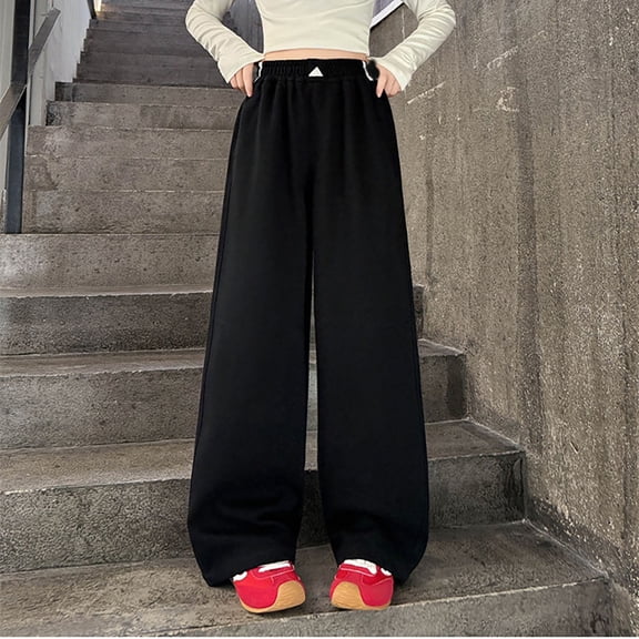 MAIHAN-Girls' Drawstring Elastic Waist Sweatpants, Solid Color Athletic Casual Long Pants, 4-12 Years Spring & Autumn Outdoor Pants, Four-Season Versatile Bottoms(Black,10-11 Years)