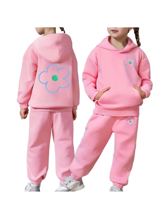 -Girls Flora Print 2 Piece Set Outfit Sweatshirts Sweatpants Set Youth Girls Pullover Casual Hooded Tops Pants Tracksuits,Matching Hoodie & Pants Set(Pink4,3-4Years)