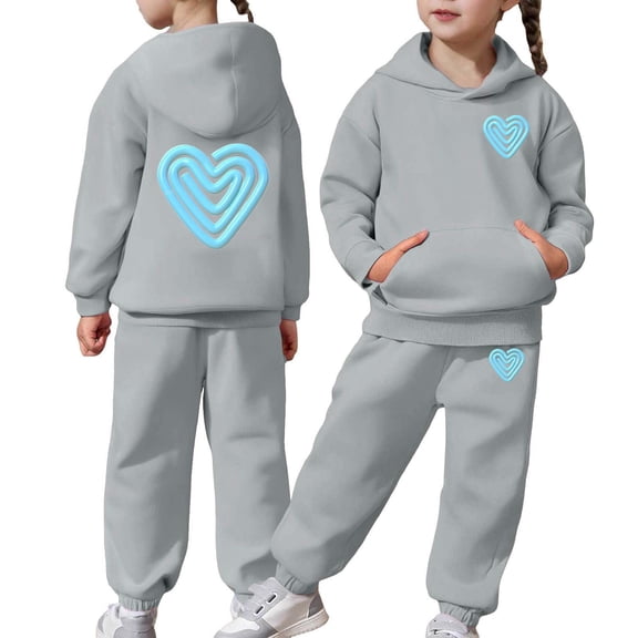 MAIHAN-Girls Heart Print 2PC Tracksuit Cotton Outfit Sweatshirts Sweatpants Set Youth Girls Pullover Casual Hooded Tops Pants Tracksuits,Matching Hoodie & Pants Set(Grey3,2-3Years)