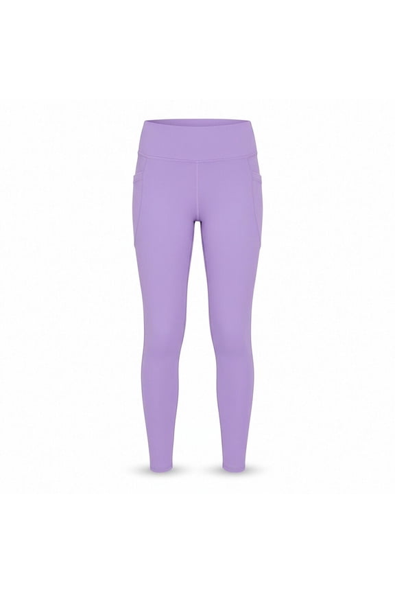 Girls High Waisted Yoga Pants with Pockets Flared Dance Running Workout Solid Color Leggings for Kids Soft Stretchy Activewear(Purple,6-7 Years)