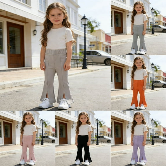 MAIHAN Girls Korean Style Flared Pants,Front Slit Casual Trousers Autumn Fashion for Toddlers Kids(Beige,4-5 Years)
