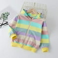 thumbnail image 1 of MAIHAN-Girls Rainbow Striped Zip Up Hoodie - Long Sleeve Patchwork Sweatshirt Jacket for Toddler Kids, Soft Lightweight Fall Winter Coat for Casual Daily Wear, Outdoor Sports(Yellow,6-7Years), 1 of 8