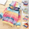 thumbnail image 1 of MAIHAN-Girls Rainbow Striped Zip Up Hoodie - Long Sleeve Patchwork Sweatshirt Jacket for Toddler Kids, Soft Lightweight Fall Winter Coat for Casual Daily Wear, Outdoor Sports(Pink,2-3Years), 1 of 8