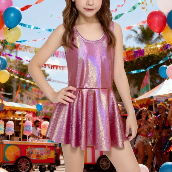 MAIHAN-Girls Sequin Sleeveless Jumpsuit Dress - Sparkling Tank Top with Flared Skirt for Parties & Play, Sequin ShimmerCamisole Sleeveless Tanks Tops Sun Dress for Toddlers & Kids(Hot Pink,180)