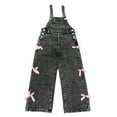 thumbnail image 1 of MAIHAN-Girls Snowflake Washed Denim Overalls | Wide Leg Jumpsuit with Adjustable Straps & Bow Decor | Casual Fashion Overalls for Teen Girls, School, Outings(Dark Gray,8-9Years), 1 of 6