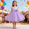 thumbnail image 1 of MAIHAN-Girls Sparkly Floral Tutu Dress -Girls dresses Short Sleeve Glitter Party Dress with Puff Sleeves, Breathable Stretch Fabric for Birthdays & Celebrations(StyleB-Purple,3-4Years), 1 of 7