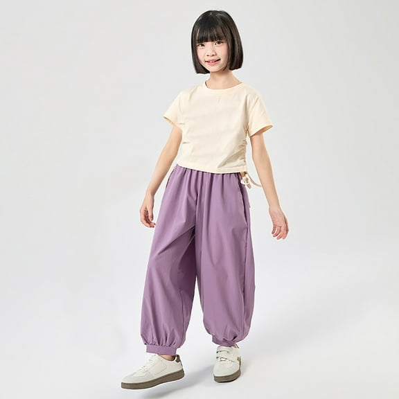 MAIHAN-Girls Sun Proof Pants | UPF 50  Quick-Dry Lightweight Summer Trousers for Kids | Loose Fit Elastic Waist for Outdoor Play | Comfortable Beach Hiking Wear(Purple,5-6Years)