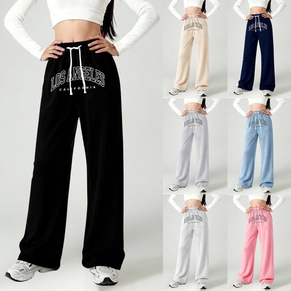MAIHAN Girls Sweatpants Letter Print Casual Wide Leg Pants Loose Fit Straight Leg Trousers for Youth Urban Street Style Baggy Pants(Black,10-11 Years)