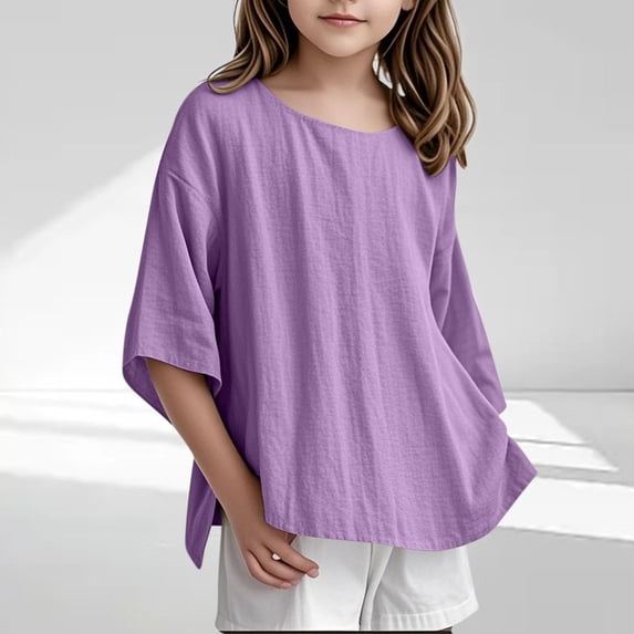 MAIHAN Girls Tshirts Solid T-Shirt Crew Neck Short Sleeve T-Shirt Summer Baggy Tops Beach Loose Casual Light T Shirts for Girl