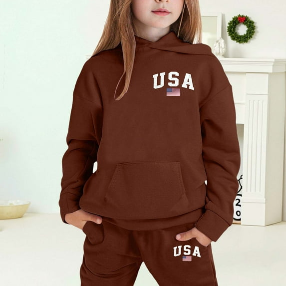 MAIHAN-Girls Winter Hoodie & Joggers Set 2-13 Years, Winter Hoodie and Pants 2-Piece Outfit, Cozy Warm Lined Sweatsuit for Boys and Girls(Brown8,10-11Years)