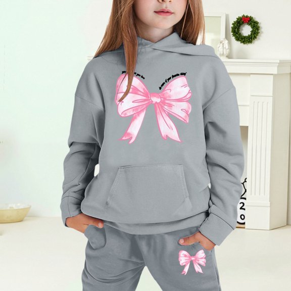 MAIHAN-Girls Winter Fleece Hoodie & Joggers Set 2-13 Years, Winter Hoodie and Pants 2-Piece Outfit, Cozy Warm Lined Sweatsuit for Boys and Girls(Grey4,6-7Years)