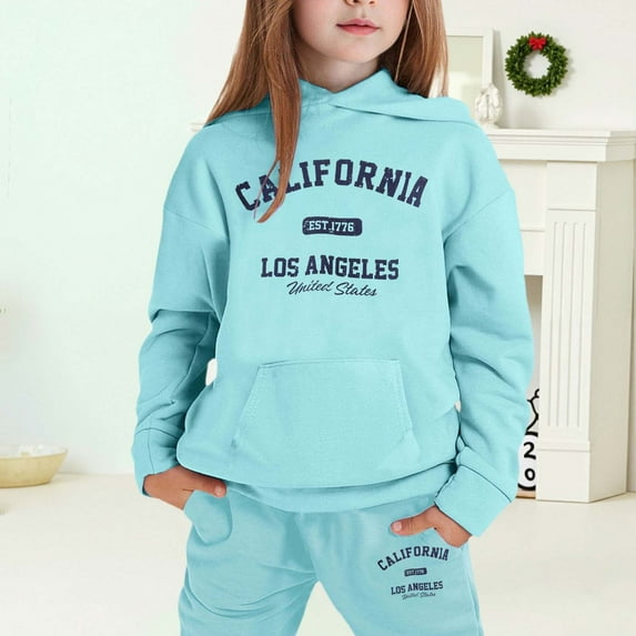 MAIHAN-Girls Winter Hoodie & Joggers Set 2-13 Years, Winter Hoodie and Pants 2-Piece Outfit, Cozy Warm Lined Sweatsuit for Boys and Girls(Light Blue10,10-11Years)