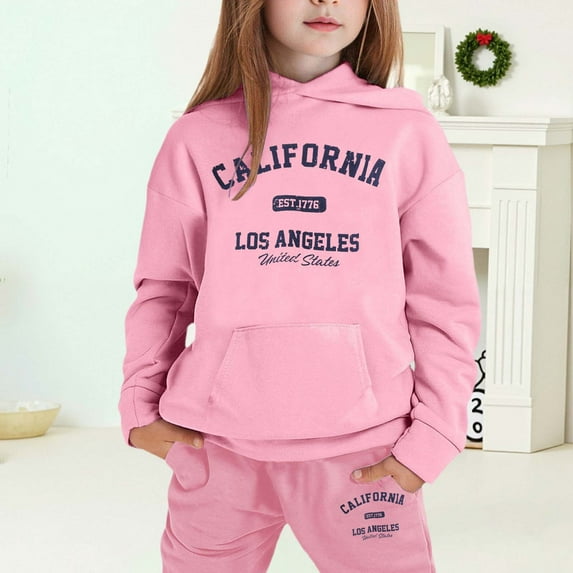 MAIHAN-Girls Winter Hoodie & Joggers Set 2-13 Years, Winter Hoodie and Pants 2-Piece Outfit, Cozy Warm Lined Sweatsuit for Boys and Girls(Light Pink10,10-11Years)