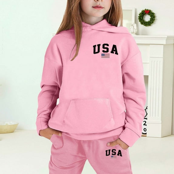 MAIHAN-Girls Winter Hoodie & Joggers Set 2-13 Years, Winter Hoodie and Pants 2-Piece Outfit, Cozy Warm Lined Sweatsuit for Boys and Girls(Light Pink8,12-13Years)