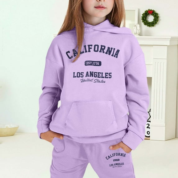 MAIHAN-Girls Winter Hoodie & Joggers Set 2-13 Years, Winter Hoodie and Pants 2-Piece Outfit, Cozy Warm Lined Sweatsuit for Boys and Girls(Light Purple10,2-3Years)
