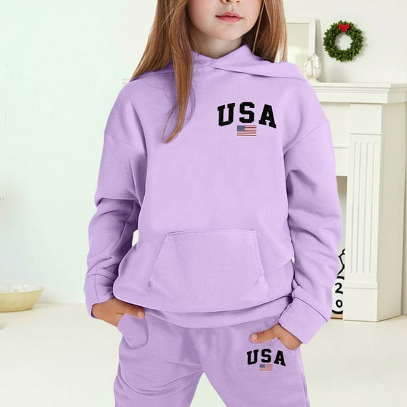 MAIHAN-Girls Winter Hoodie & Joggers Set 2-13 Years, Winter Hoodie and Pants 2-Piece Outfit, Cozy Warm Lined Sweatsuit for Boys and Girls(Light Purple8,2-3Years)