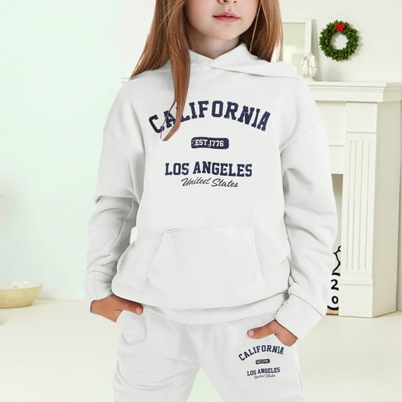 MAIHAN-Girls Winter Hoodie & Joggers Set 2-13 Years, Winter Hoodie and Pants 2-Piece Outfit, Cozy Warm Lined Sweatsuit for Boys and Girls(White10,8-9Years)