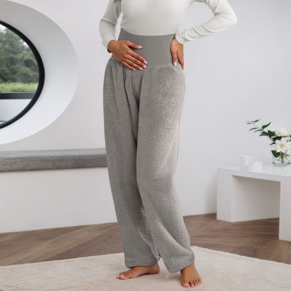 MAIHAN-High Waisted Maternity Sleep Pants Thermal Wear Soft Lined Pregnancy Comfort Warm Winter Indoor Outfit Stretchy Cozy Pajama Bottoms for Pregnancy & Postpartum(Dark Gray,L)