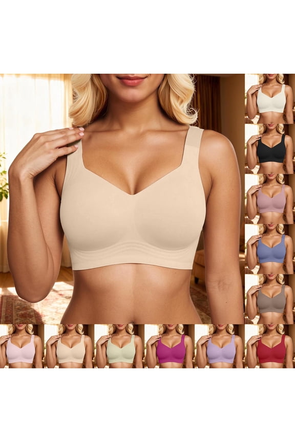 Jelly Bras for Women Wireless Bras with Support and Lift Comfy Soft Buttery Yoga Bralette Everyday Sport Tshirt Brassiere(Beige,XXL)