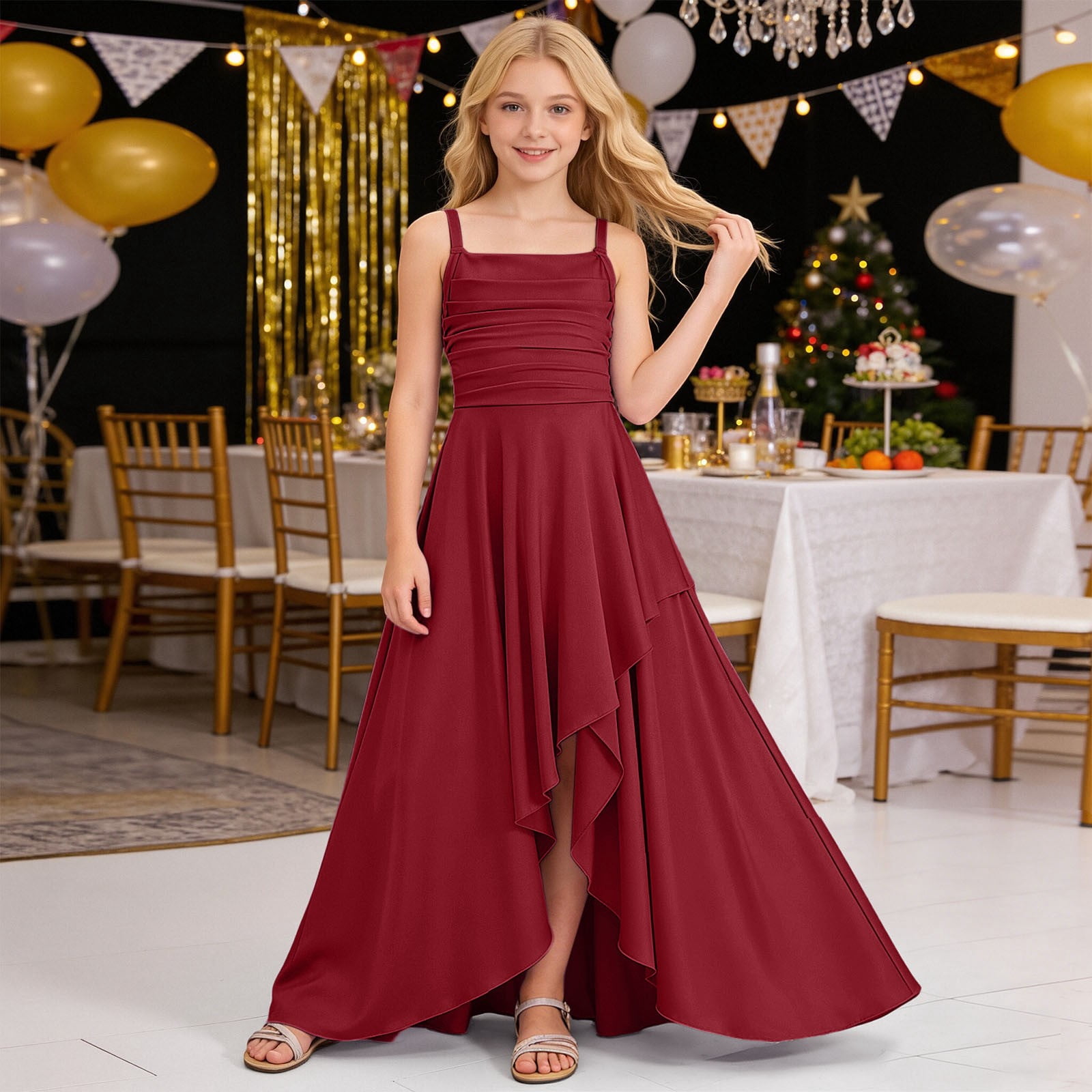 junior bridesmaid dresses wine MAIHAN Girls Strapless Crisscross Bodice Ruffled Tiered Party Dress, Smocked Waist Chiffon Formal Gown(White,8-9 Years) Blood Supply selling Kira bridesmaids gown Select Pant Size:30W Red And Black Lace