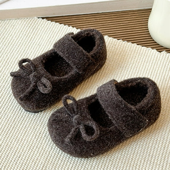 MAIHAN-KKids Cute Bow Cotton Shoes 1-6 Years,Girls Lightweight Comfortable Slippers, Autumn Winter Non- Casual Footwear(Brown,11.5)