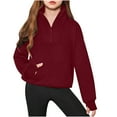 thumbnail image 1 of MAIHAN-Kids Half Zip Sweatshirt with Thumbholes, Quarter Zip Pullover with Pocket for Boys Girls 5-14 Years, High Neck Sport Top for Fall Winter Seasons, Casual Comfort Wear(Red,7-8Years), 1 of 4