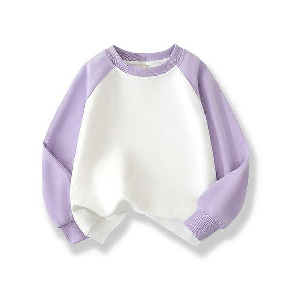MAIHAN-Kids T Shirts Casual Long Sleeve Tee Crewneck Color Block Cute Fall Blouses Tops 3-13 Years,Heavyweight Casual Long Sleeve Top for Spring Autumn, Loose Fit Daily Wear(Light Purple,4-5Years)