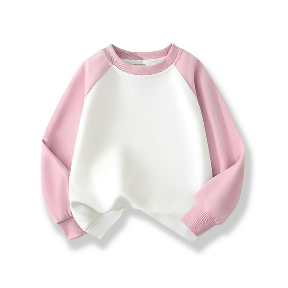 MAIHAN-Kids T Shirts Casual Long Sleeve Tee Crewneck Color Block Cute Fall Blouses Tops 3-13 Years,Heavyweight Casual Long Sleeve Top for Spring Autumn, Loose Fit Daily Wear(Pink,6-7 Years)