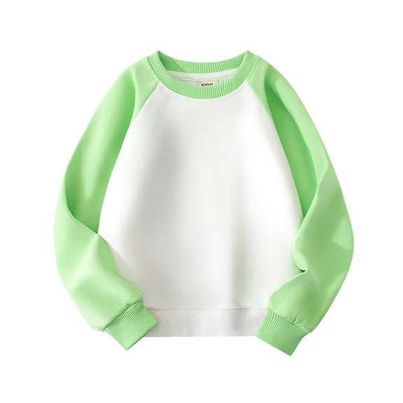 MAIHAN-Kids T Shirts Casual Long Sleeve Tee Crewneck Color Block Cute Fall Blouses Tops 3-13 Years,Heavyweight Casual Long Sleeve Top for Spring Autumn, Loose Fit Daily Wear(Light Green,4-5Years)