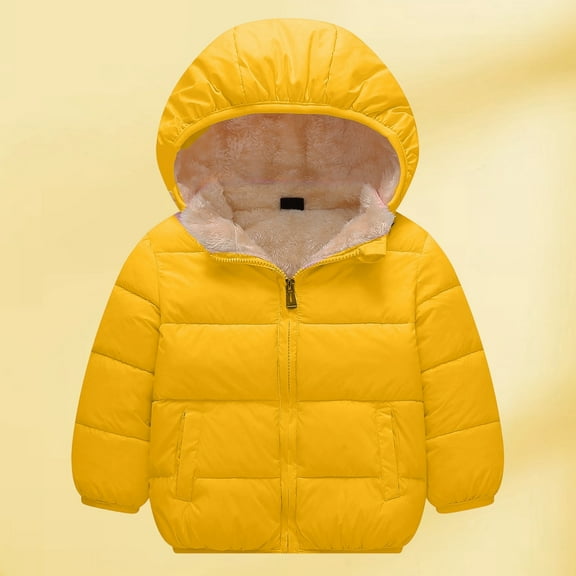 MAIHAN-Kids Winter Hooded Coat, Thick Warm Jacket for Toddlers Boys Girls 1-6 Years, oddler Winter Jacket Baby Boy Coat Light Boys Coats Girls Snow Fleece Jackets(Yellow,2-3Years)