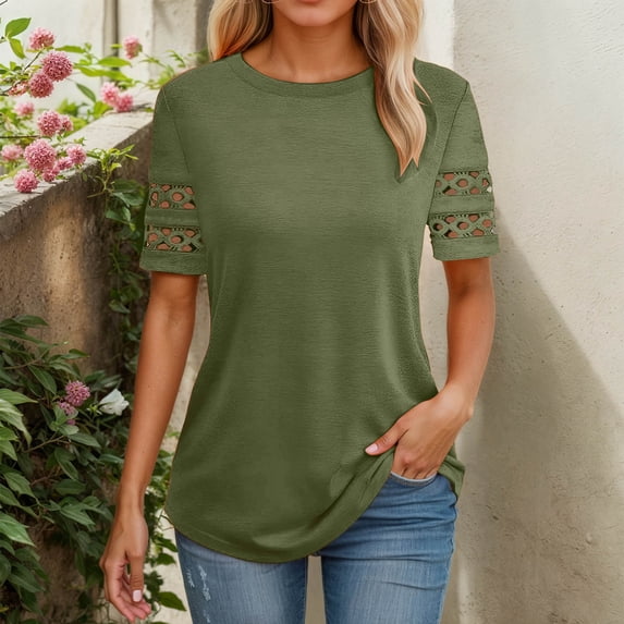 MAIHAN Ladies T Shirts Half Sleeve Summer Tees Solid Color Flowy Tops Basic Workout Clothes Cotton Tee Shirts for Women