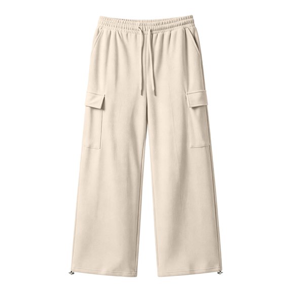 MAIHAN Men Cargo Style Casual Sweat Pants Loose Wide Cut Outer Side Storage Compartments For Halloween Outdoor Function Christmas Seasonal Public Activity (Beige,L)