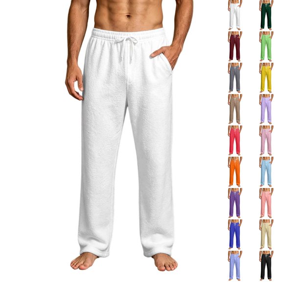 MAIHAN Men halloween pants Elastic Waist Straight Cut Casual Sweat Pants Side Hand Pockets Relaxed Leg Layout For Outside Events Christmas Seasonal Festive Occasion (Beige,S)