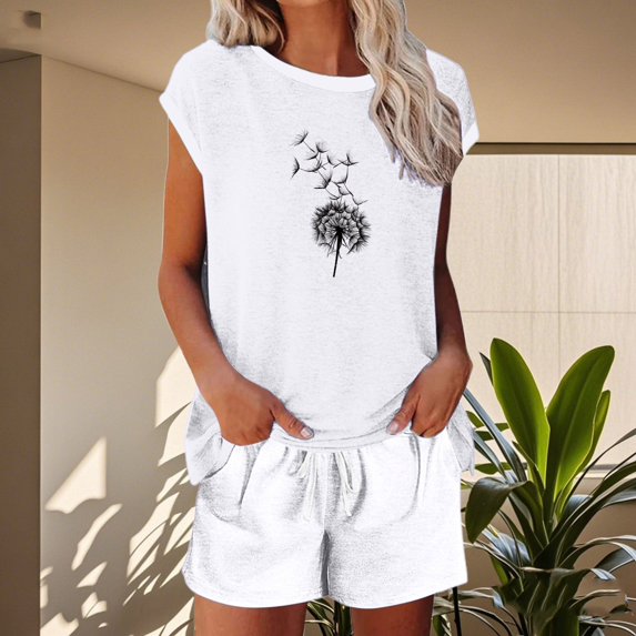 MAIHAN Outfits for Women Summer Outfits Cute Clothes Short Sleeve Tops Shorts Set Pant Sets Women 2 Piece Outfits Plus Size Outfits for Curvy Women