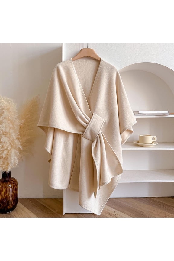 Shawl Wraps for Women,Elegant Knitted Cape Shawl,Open Front Wrap Cardigan,Long Loose Fit Duster Coat,Soft Cover Up for Casual Evening Wear(Beige)