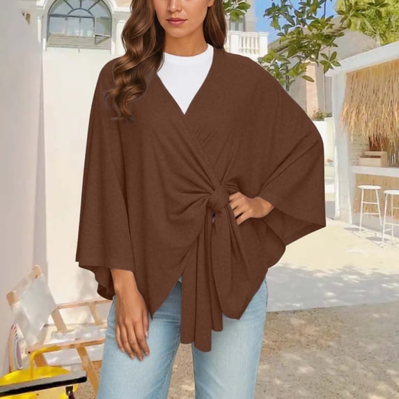 MAIHAN Shawl Wraps for Women,Soft Open Front Poncho Sweater,Lightweight Knit Shawl Cardigan,Loose Fit Travel Wrap,Casual Elegant Cover Up(Coffee)