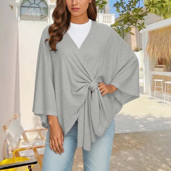MAIHAN Shawl Wraps for Women,Soft Open Front Poncho Sweater,Lightweight Knit Shawl Cardigan,Loose Fit Travel Wrap,Casual Elegant Cover Up(Light Gray)
