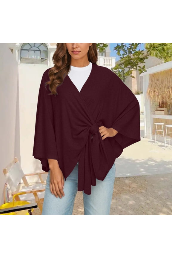 Shawl Wraps for Women,Soft Open Front Poncho Sweater,Lightweight Knit Shawl Cardigan,Loose Fit Travel Wrap,Casual Elegant Cover Up(Wine)