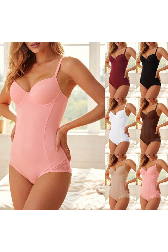 Spaghetti Strap V Neck Shaping Bodysuit Body Defined Seam Side Texture Detail Form Fitting Integrated Loungewear Assorted Solid Tone Selection (Coffee,S)