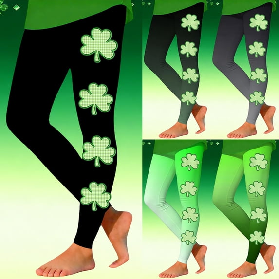 MAIHAN St Patricks Day Leggings for Girls Casual Shamrock Leggings Irish Green Pant Soft Tummy Control Workout Yoga Pants(Black1,5_6 Years)