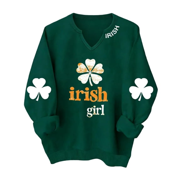 MAIHAN St Patricks Day Shirt Women Knit Pullover,Festive Shamrock Print Crewneck Long Sleeve Top,Soft Stretch Casual Sweater(#01Green,XXXL)