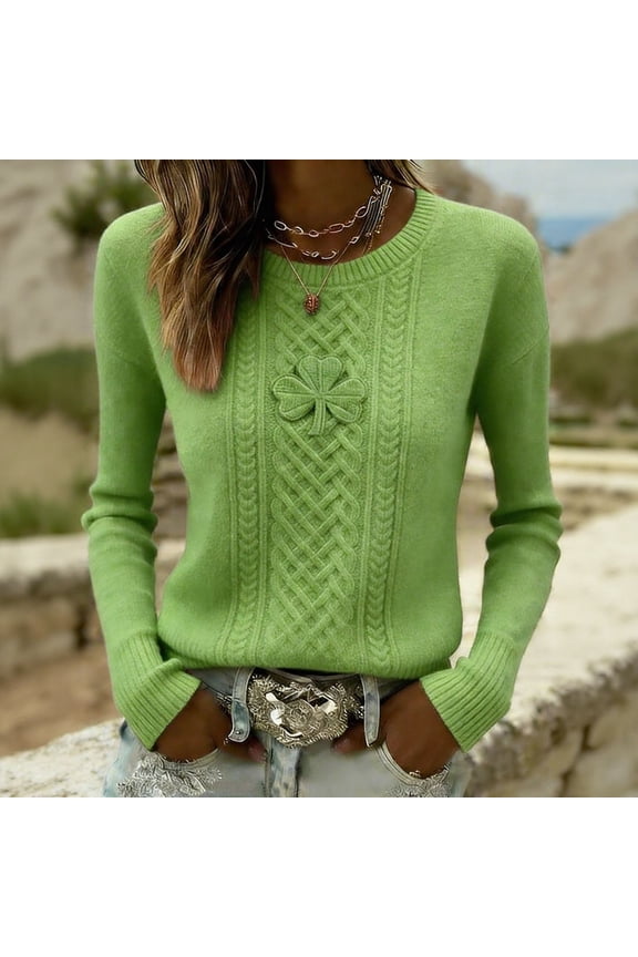 St Patricks Day Sweatshirt Shamrock Print Lmitation Sweater Crewneck Sweatshirts Women Ireland Clover Pullover Tops(Green,S)